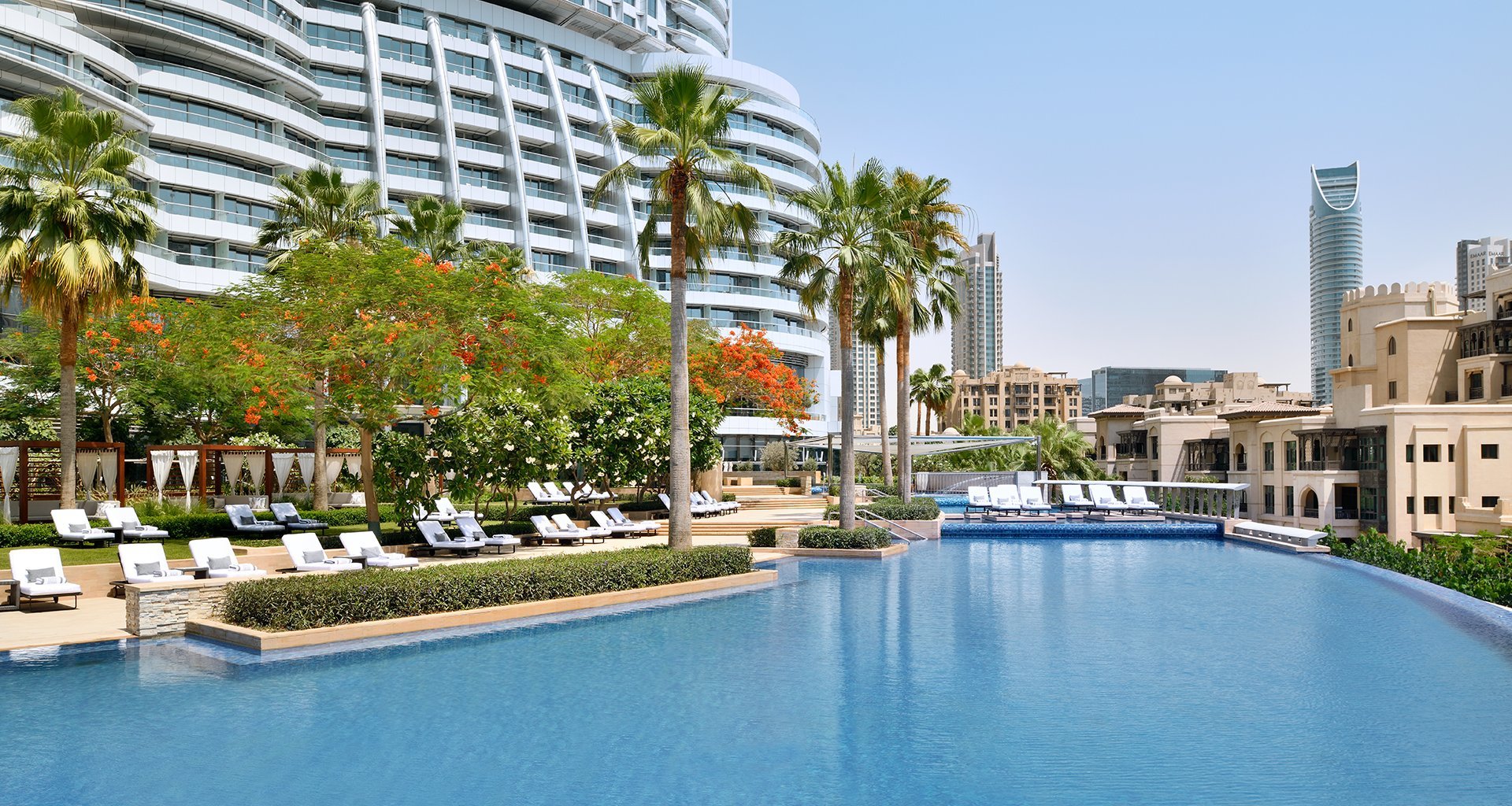Infinity pool with Burj Khalifa view at Address Downtown