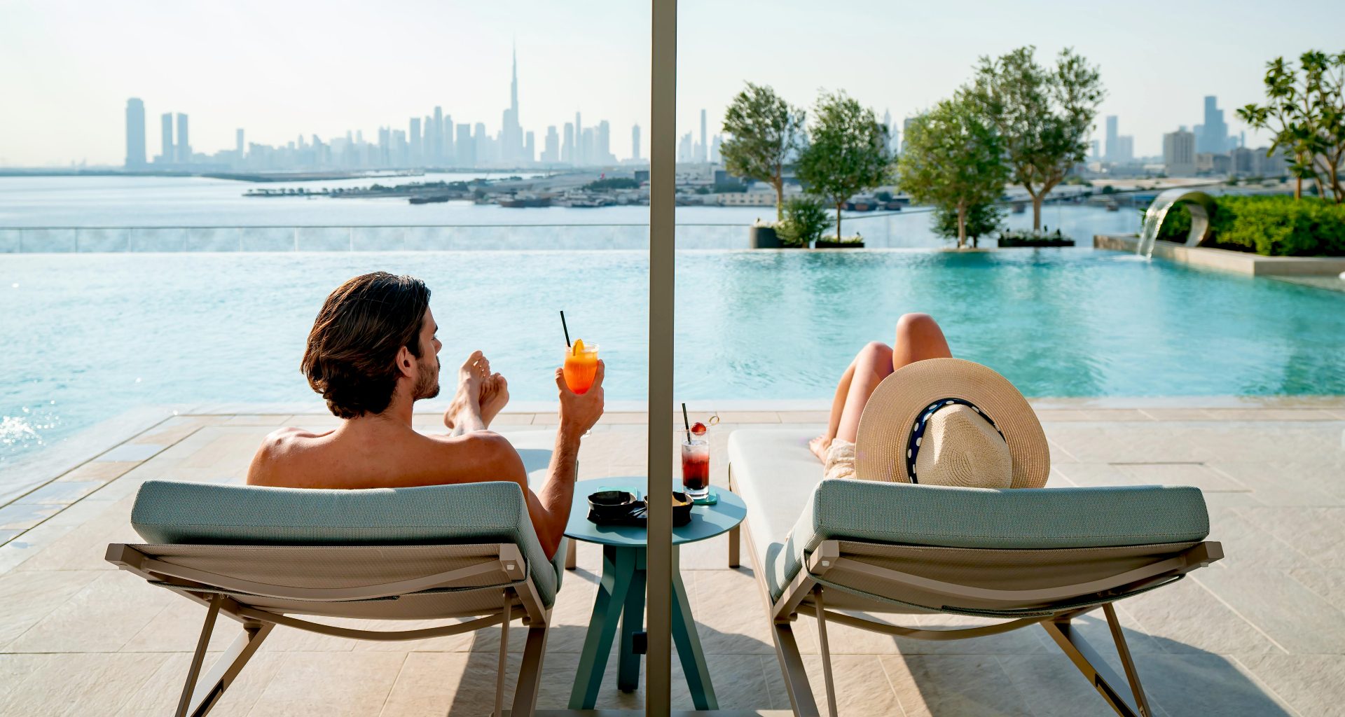 Infinity Pool with Dubai skyline view at Address Creek Harbour